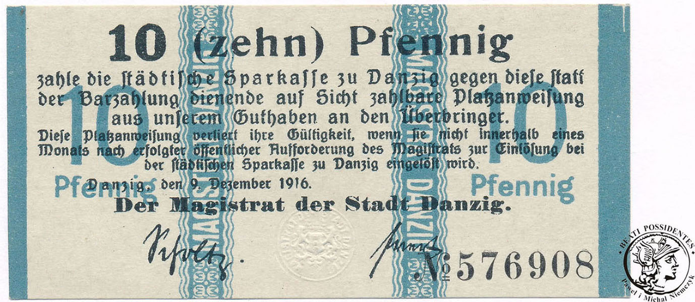 Gdańsk - Magistrat banknot 10 fenigów 1916 UNC