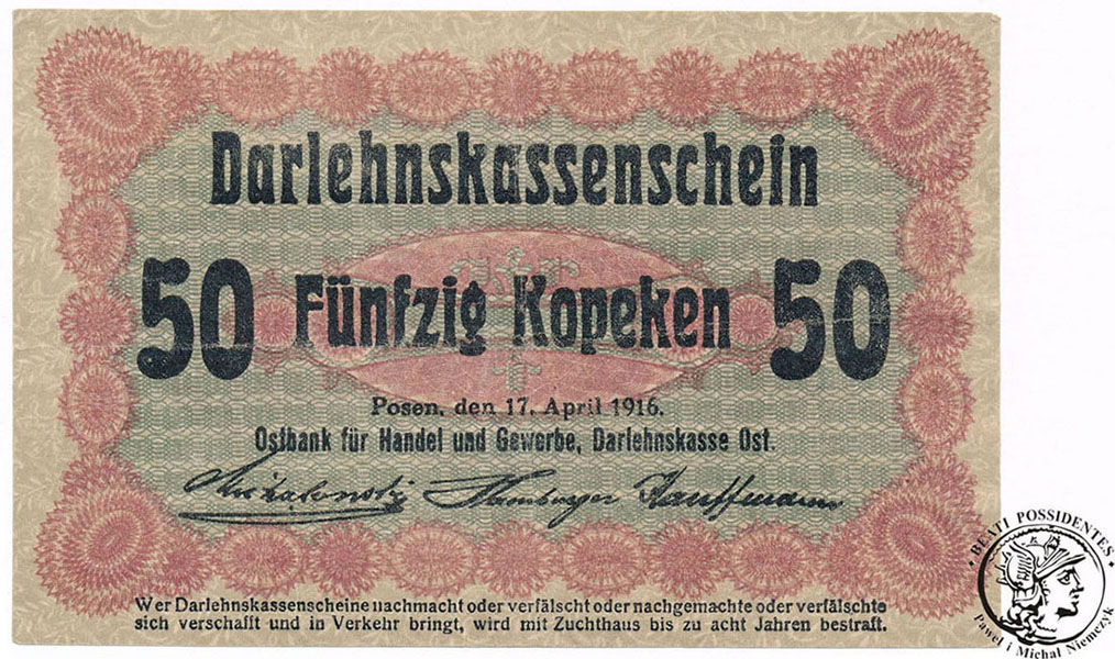 Ost. Poznań banknot 50 kopiejek 1916