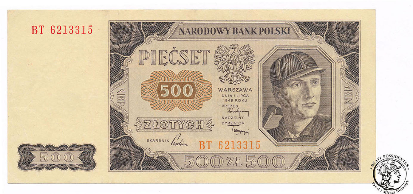 Banknot 500 złotych 1948 seria BT