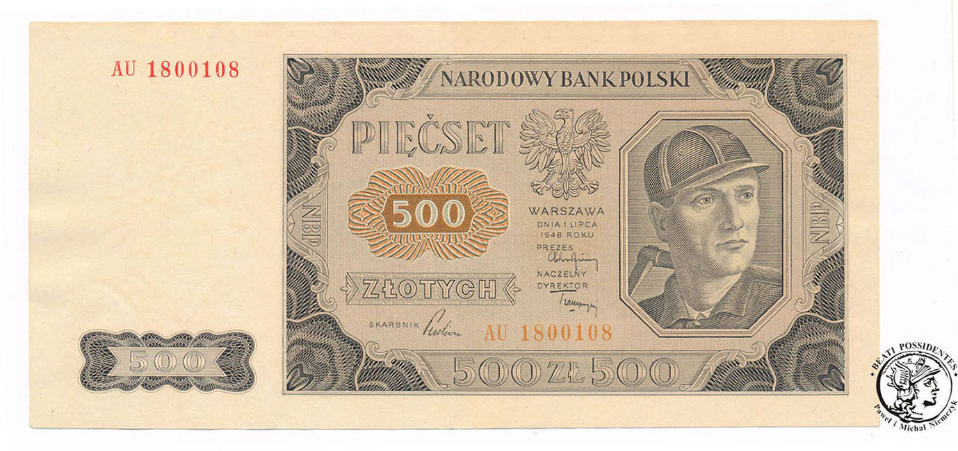 Banknot 500 złotych 1948 seria AU
