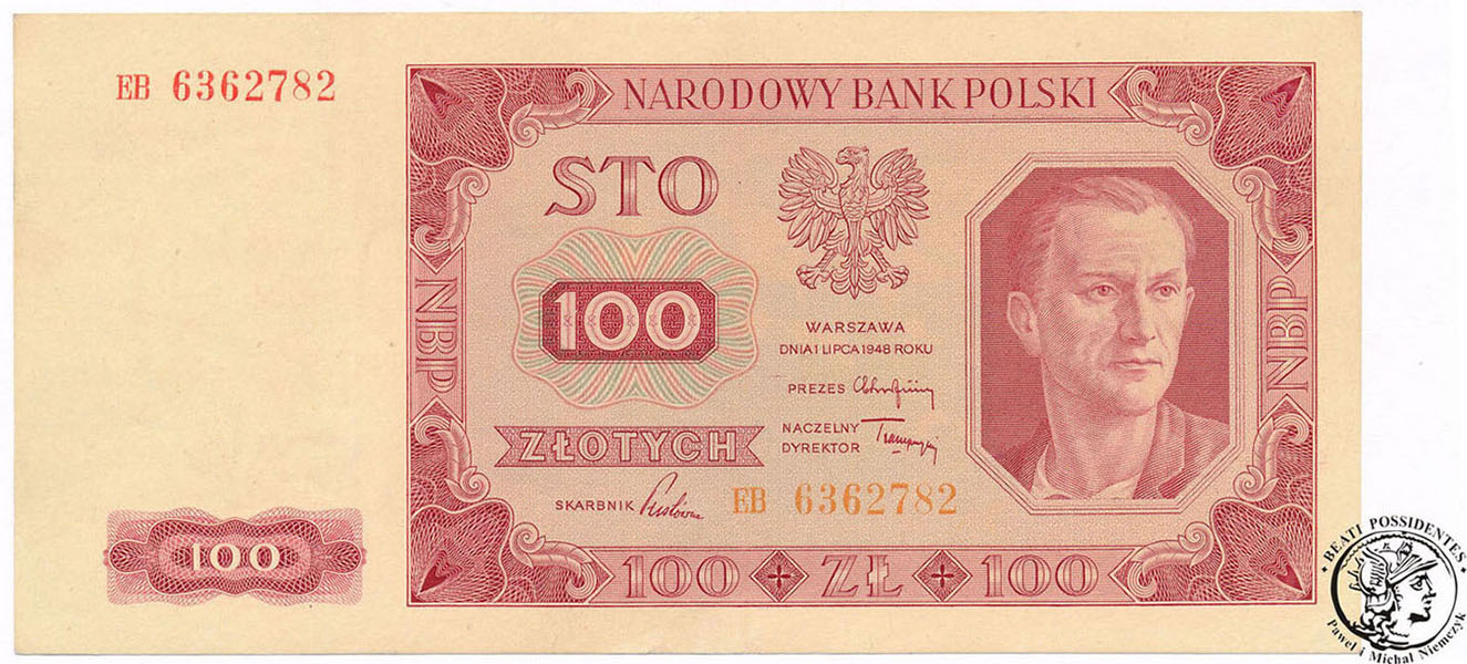 Banknot 100 złotych 1948 EB - UNC- PIĘKNY