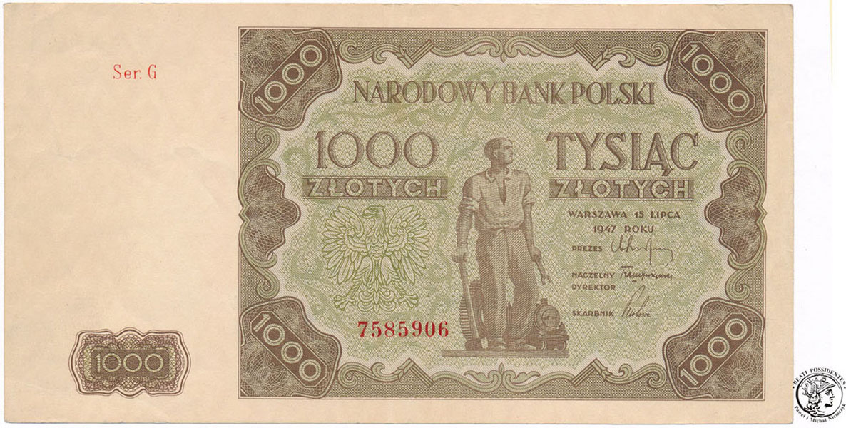 Banknot 1000 złotych 1947 seria G