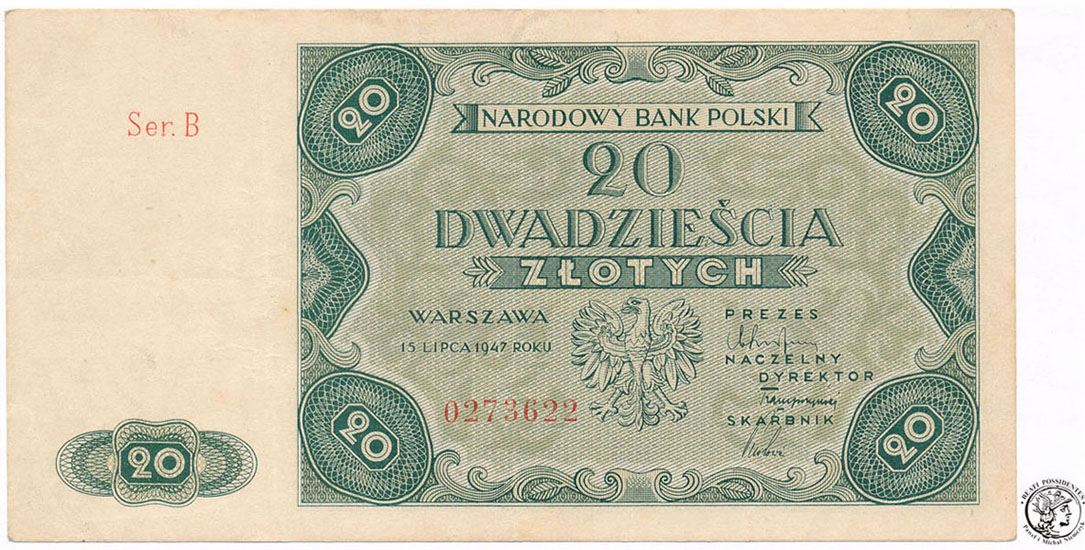Banknot 20 złotych 1947 seria B