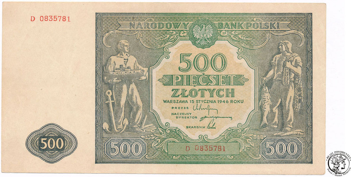 Banknot 500 złotych 1946 D - RZADKI (R4)