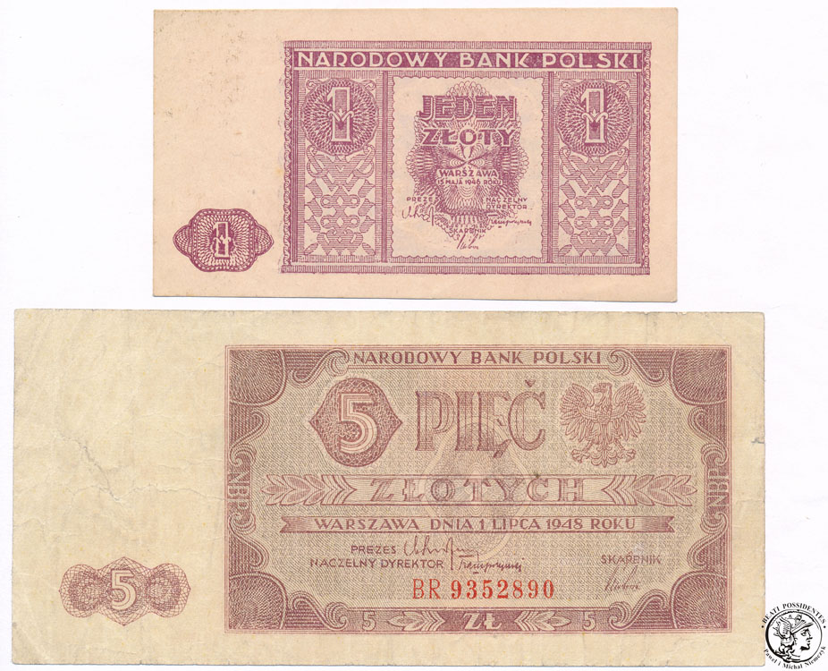 Banknot 1 + 5 złotych 1946-1948