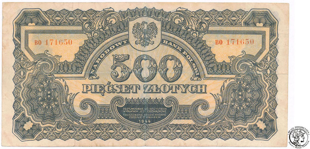 Banknot 500 złotych 1944 seria B0