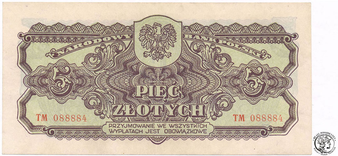 Banknot 5 złotych 1944 seria TM