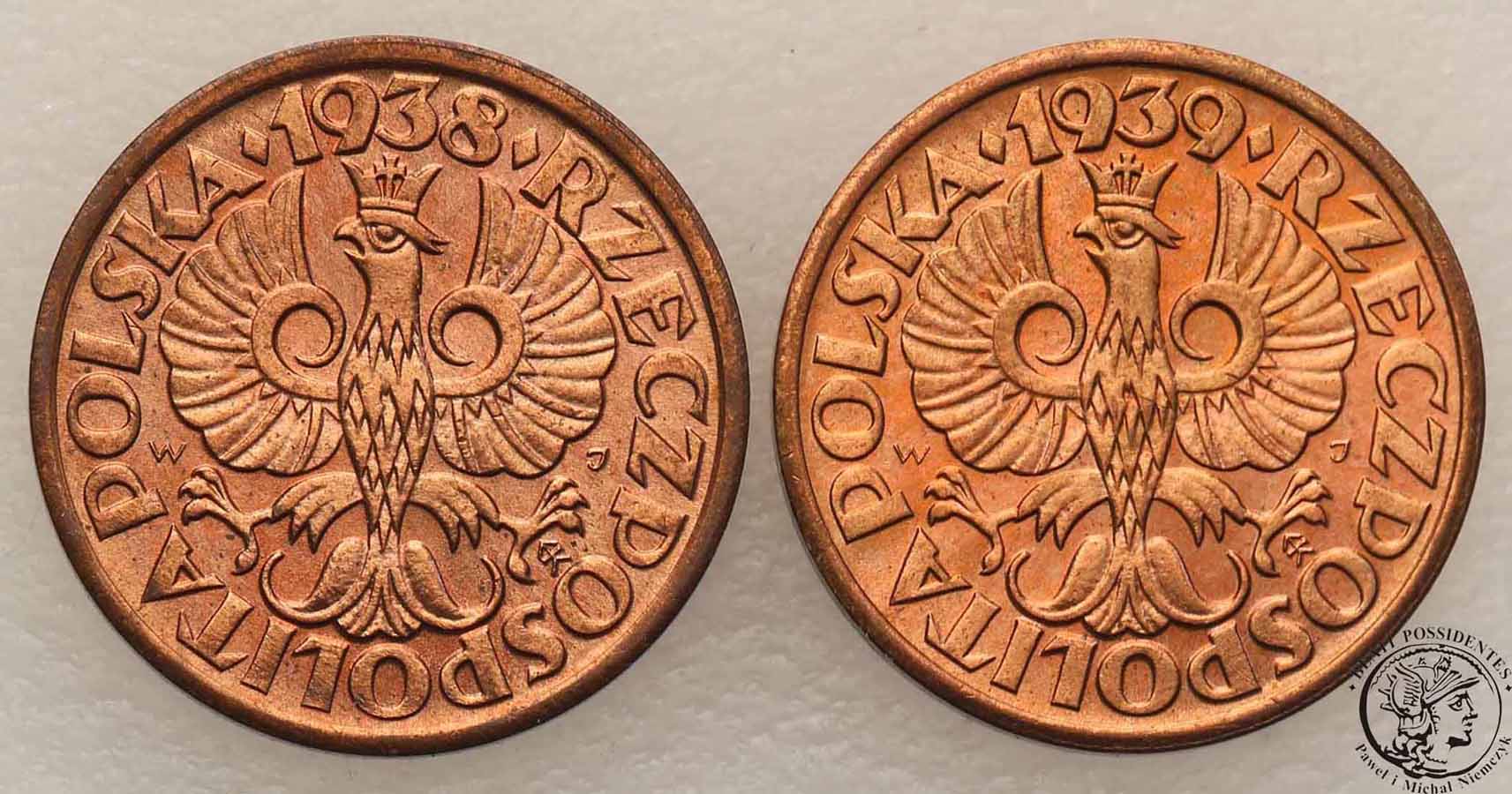1 grosz 1938 + 1939 lot 2 szt st. 1