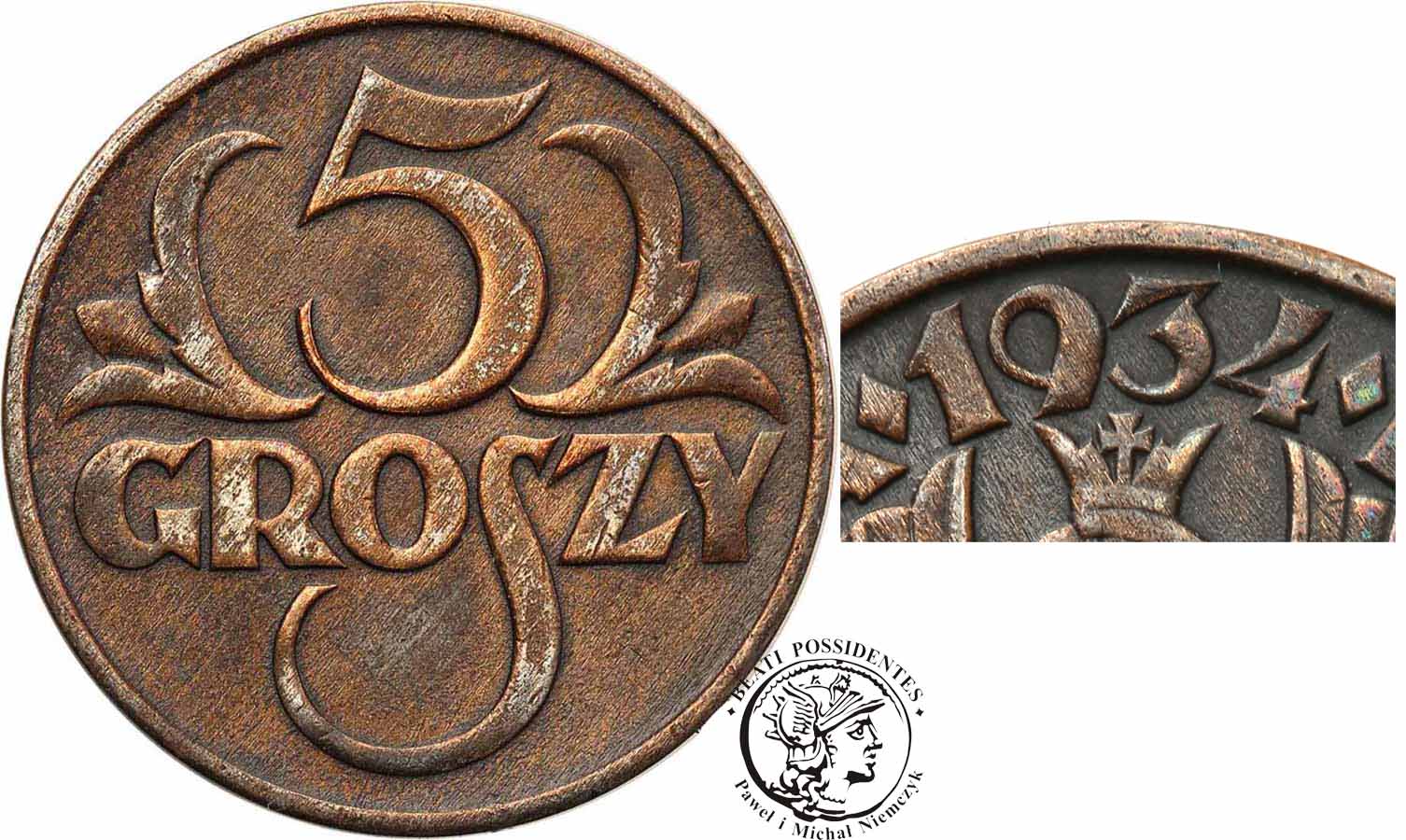 II RP 5 groszy 1934 st. 2- NAJRZADSZE