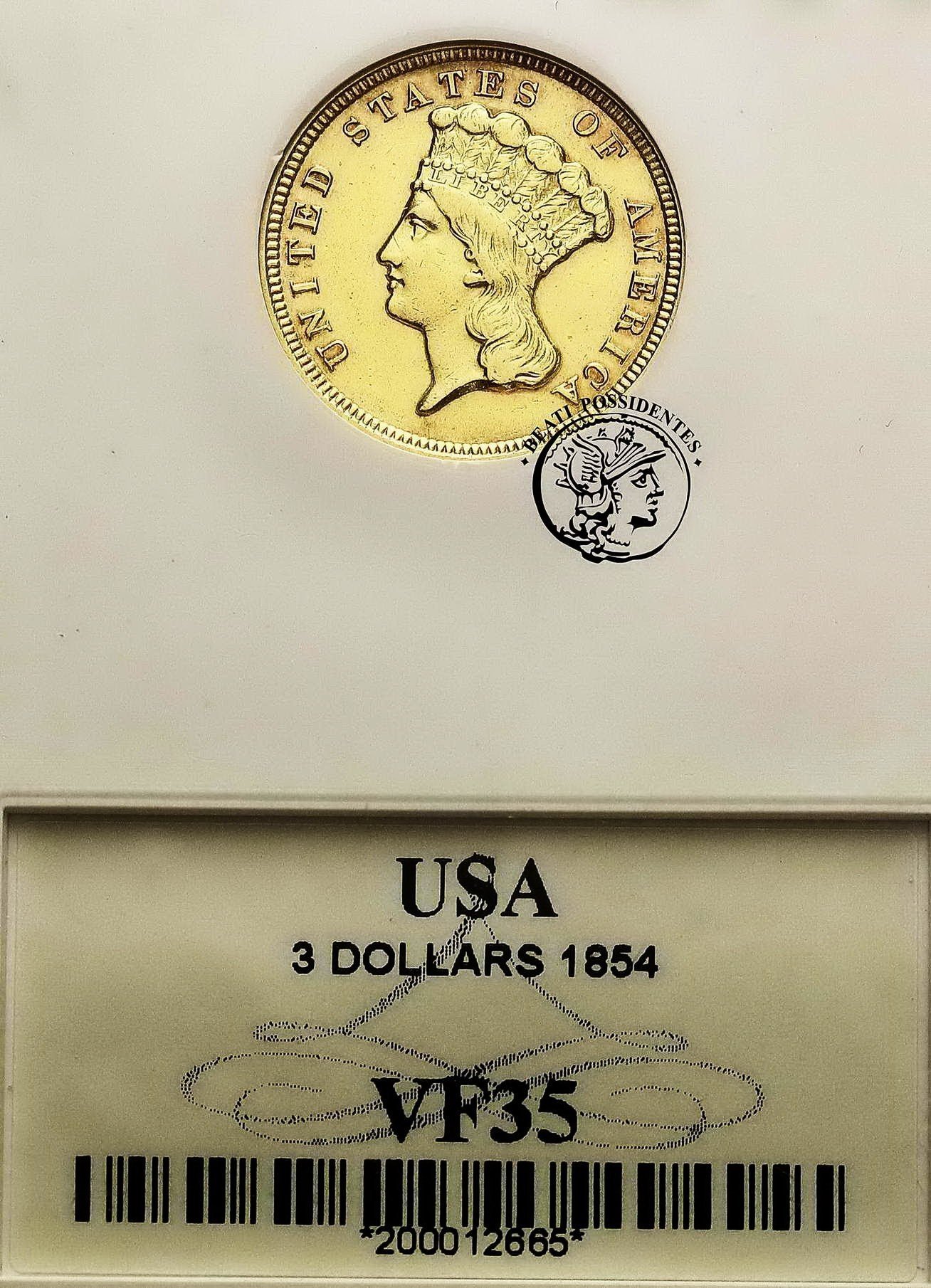 USA 3 $ dolary 1854 Philadelphia GCN VF 35