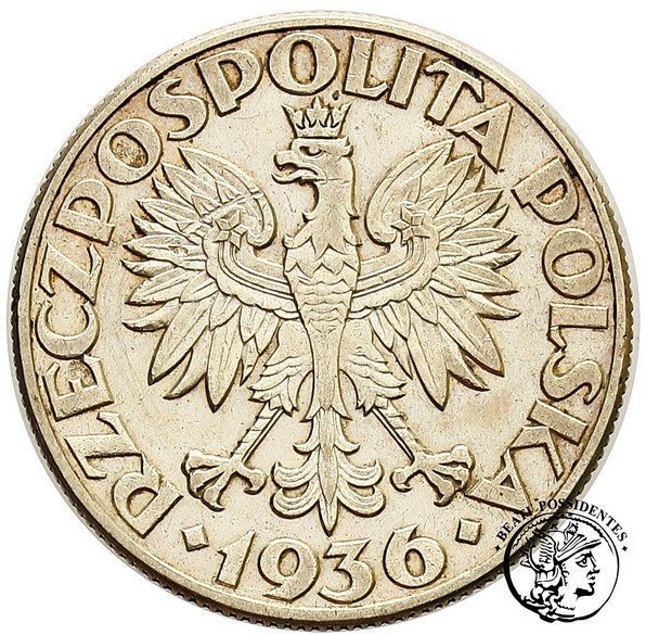 Polska II RP 5 złotych 1936 Okręt / Żaglowiec  st. 3 -