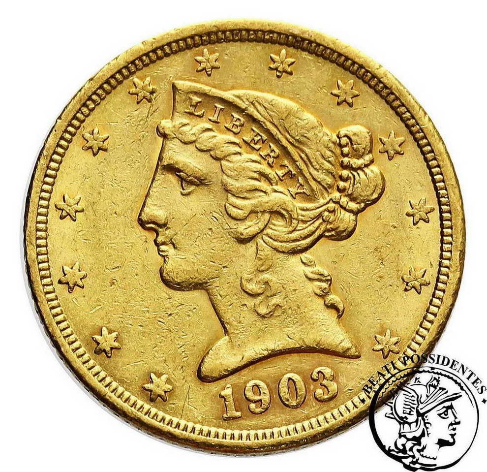 USA 5 $ Dolarów 1903 &#39;&#39;S&#39;&#39; San Francisco st.3+/2-