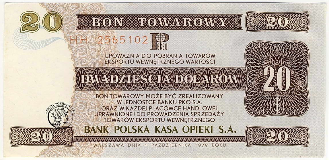 Polska 20 $ Dolarów 1979 bon towarowy Pewex st.1-