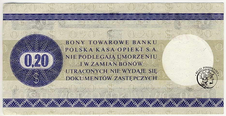 Polska 20 Centów 1979 bon towarowy Pewex st.1-