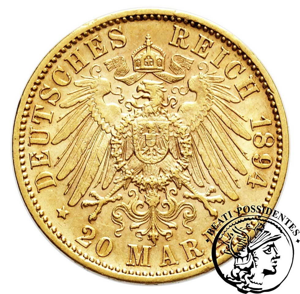 Niemcy Wirtembergia Wilhelm II 20 Marek 1894 F st.3+