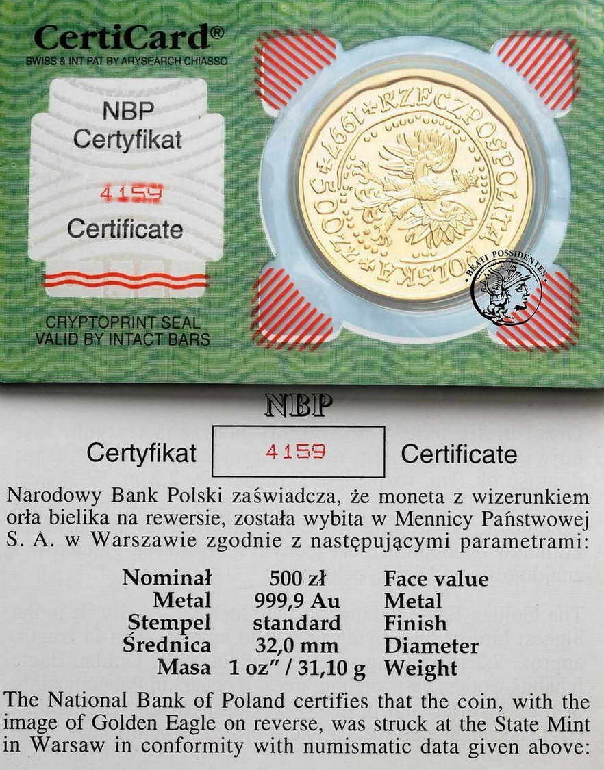 Polska 500 zł 1997 Bielik (1 uncja) st.1