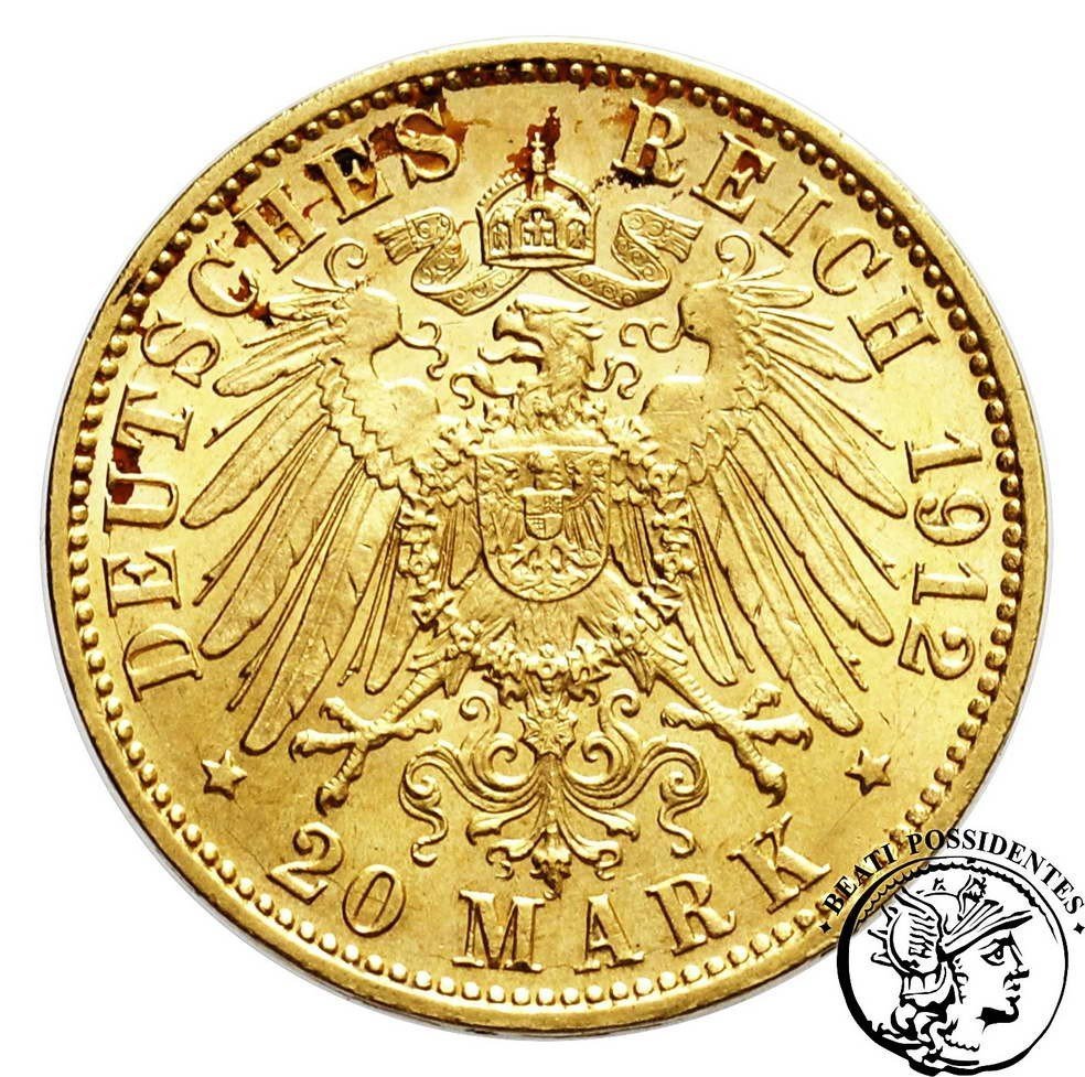 Niemcy Prusy Wilhelm II 20 Marek 1912 J (Hamburg) st.1-