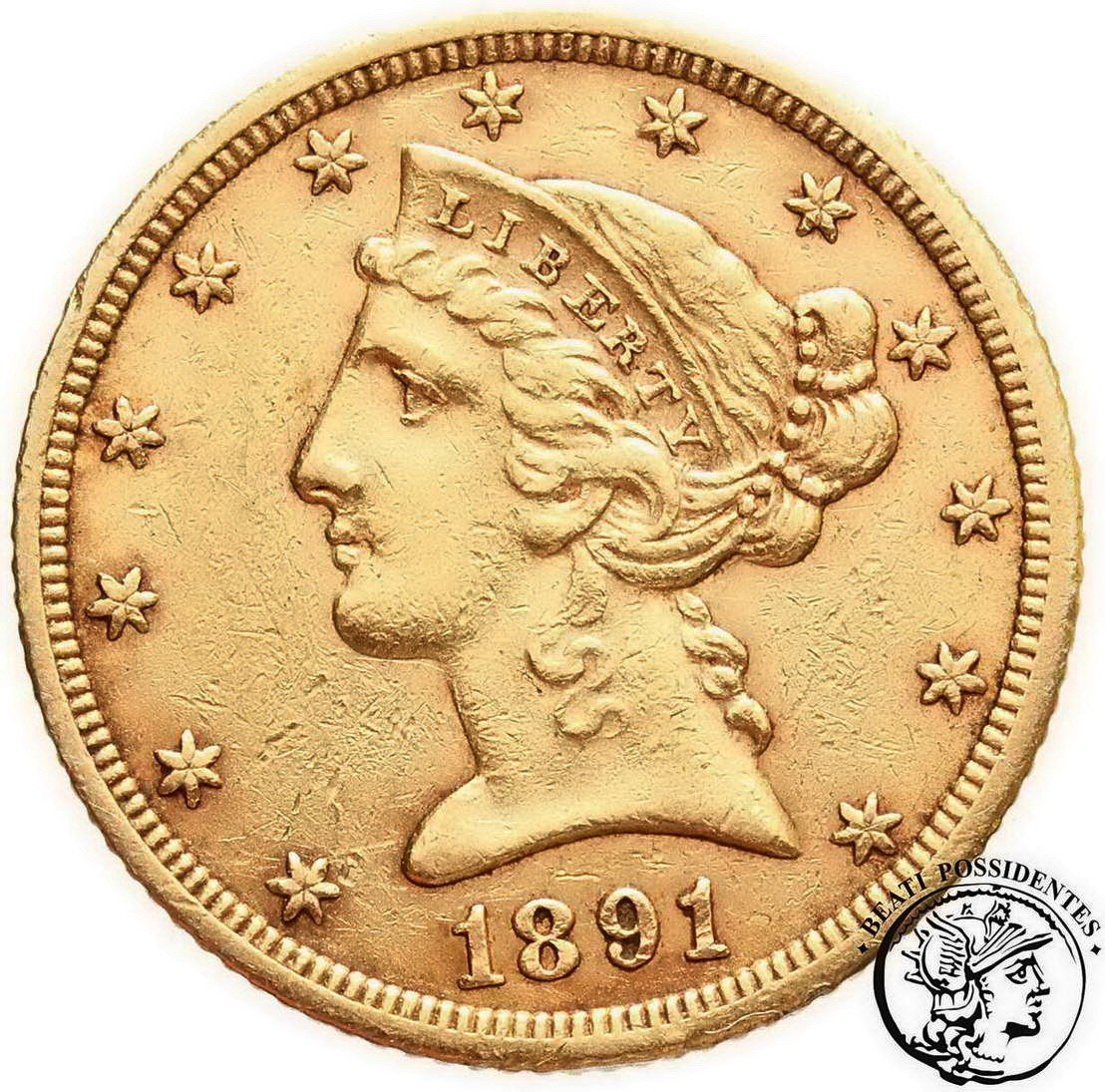 USA 5 Dolarów 1891 Carson City st. 3+