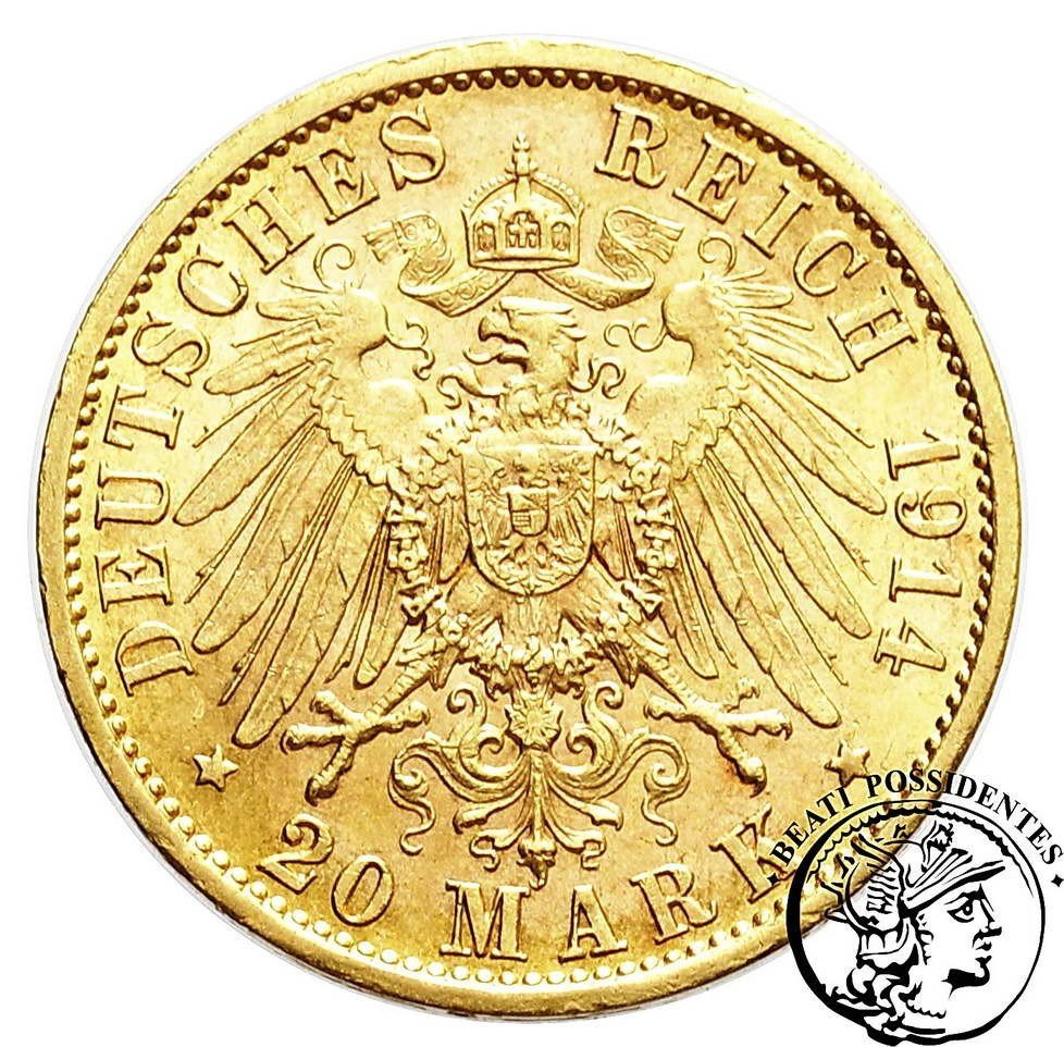 Niemcy Prusy Wilhelm II 20 Marek 1914 A (mundur) st.2