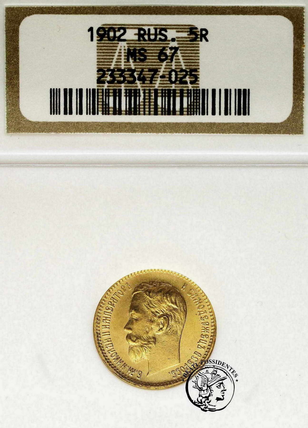 Rosja Mikołaj II 5 Rubli 1902 NGC MS 67