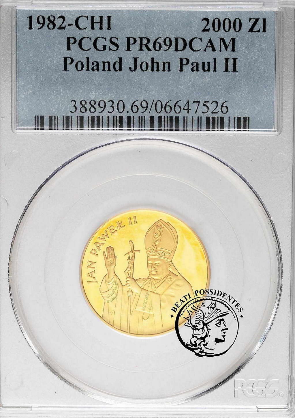 Polska 2000 zł 1982 Jan Paweł II PCGS PR 69 Deep Cameo