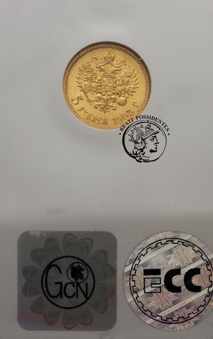 Rosja 5 Rubli 1903 AR Mikołaj II GCN AU 58