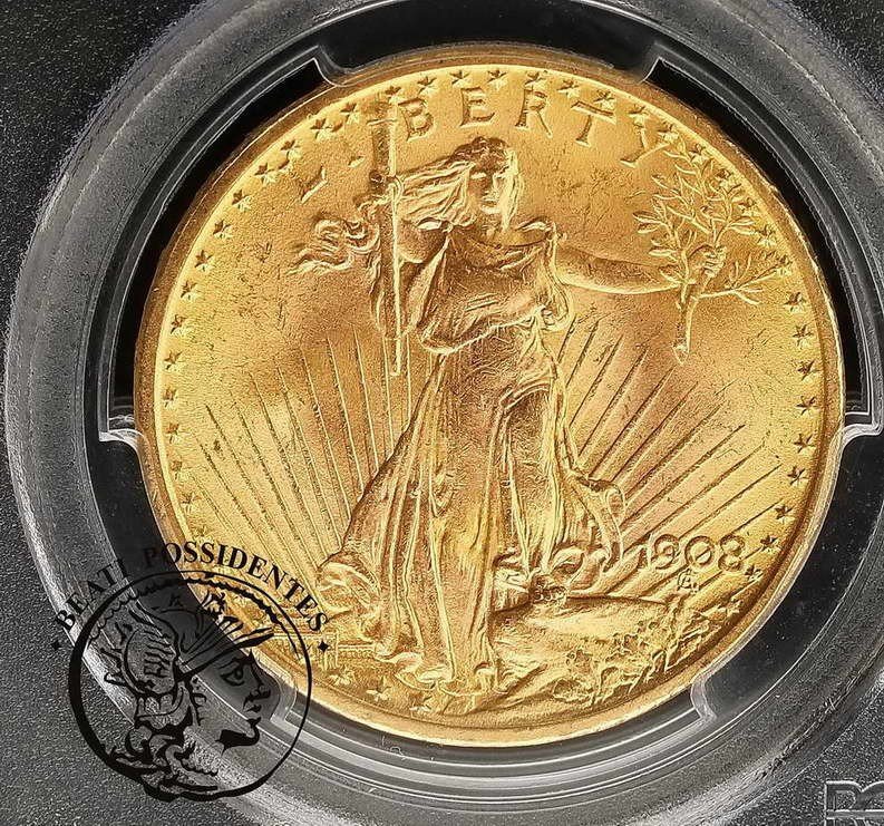 USA 20 dolarów 1908 Philadelphia PCGS MS 64