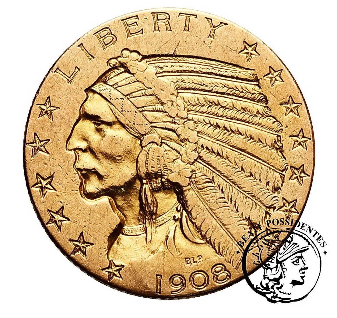 USA 5 dolarów 1908 Philadelphia Indianin st. 3