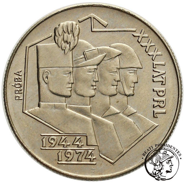 Polska PRL PRÓBA Nikiel 20 zł 1974 Górnik z piórami st. 1