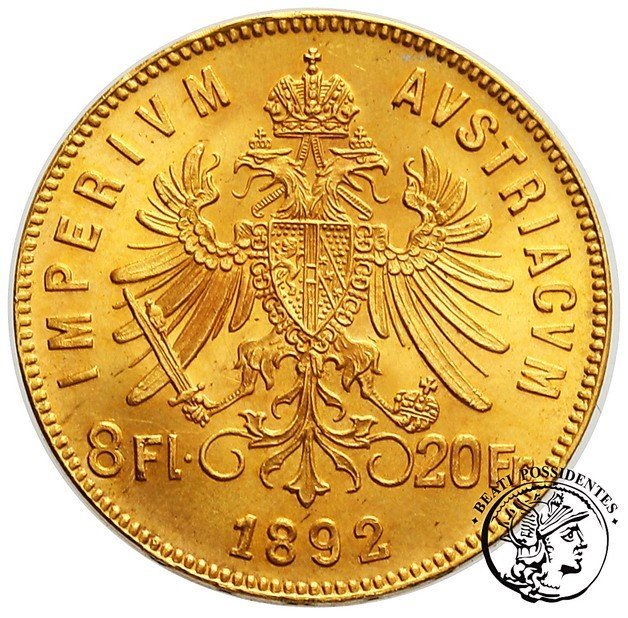 Austria 20 Franków = 8 Florenów 1892 (nowe bicie) st. 1