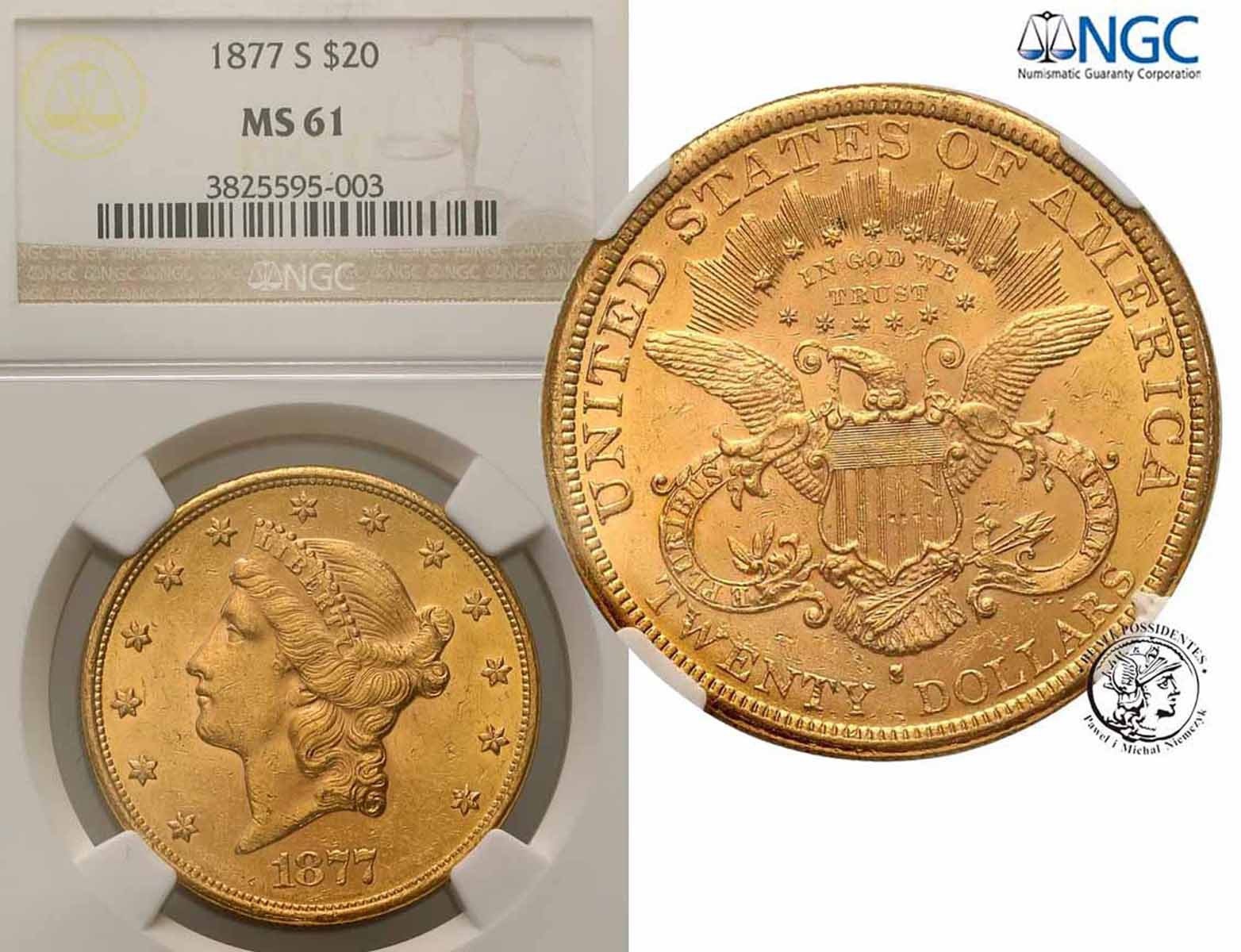 USA  20 dolarów 1877 San Francisco NGC MS61