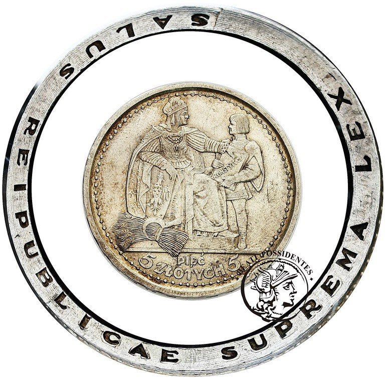Polska II RP Próba 5 złotych 1925 Konstytucja odmiana 81 perełek srebro st. 2+