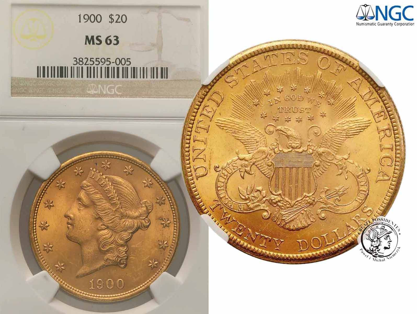 USA. 20 dolarów 1900 Filadelfia NGC MS63