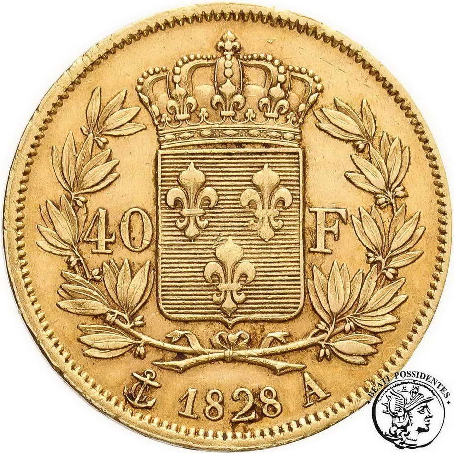 Francja Karol X 40 franków 1828 A-Paryż st. 3+