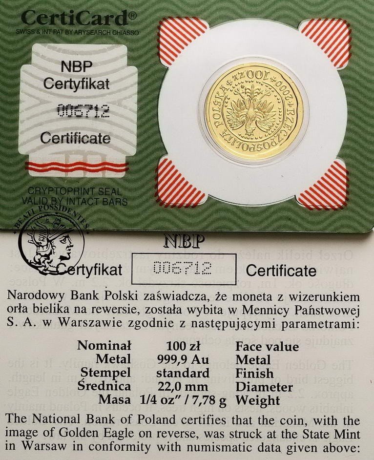 Polska Orzeł Bielik 100 złotych 2000 st. 1