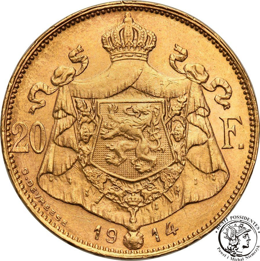 Belgia 20 franków 1914 der Belgen st.1