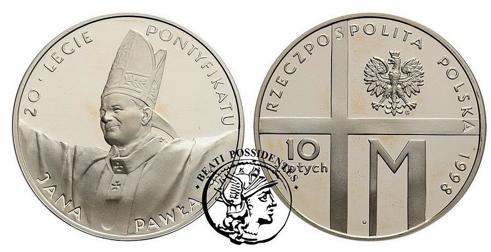 10 złotych 1998 20 lat Pontyfikatu Jan Paweł II