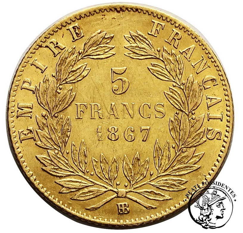 Francja 5 franków 1867 BB (Strasbourg) st. 3+