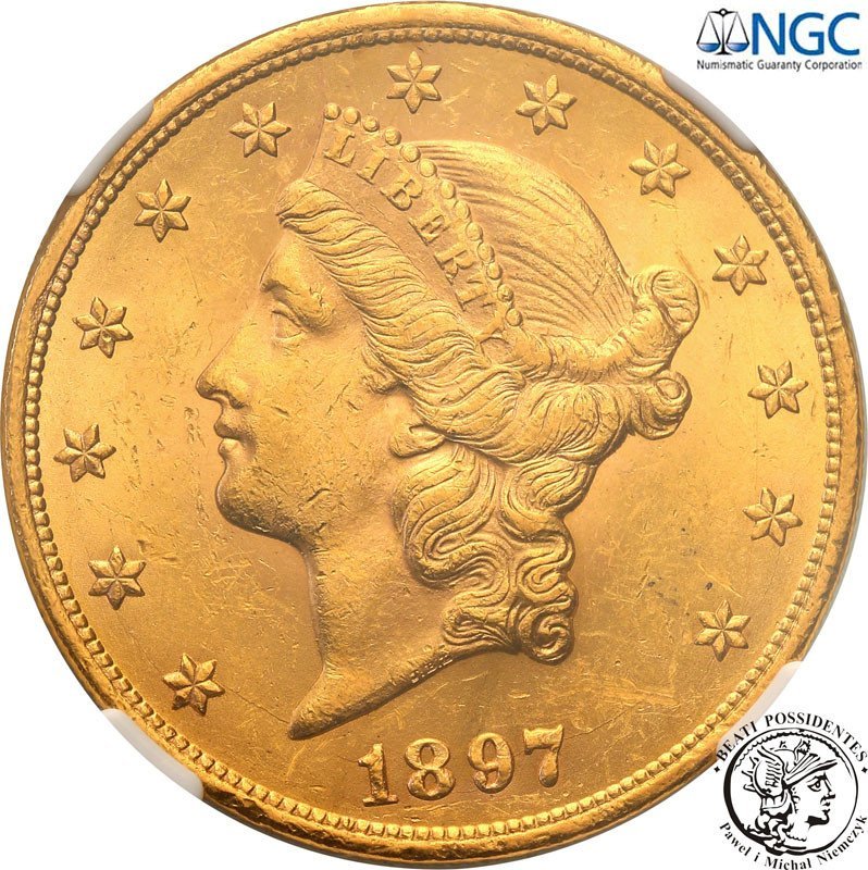 USA 20 dolarów 1897 Philadelphia NGC MS61
