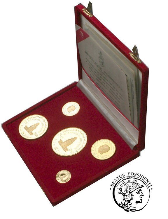 Tunezja, set Au 1967. Komplet 5 monet złotych z okazji 10-lecia niepodległej Tun
