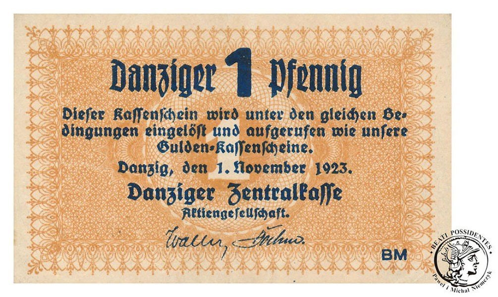 Banknot Gdańsk 1 fenig 1923 st.2+