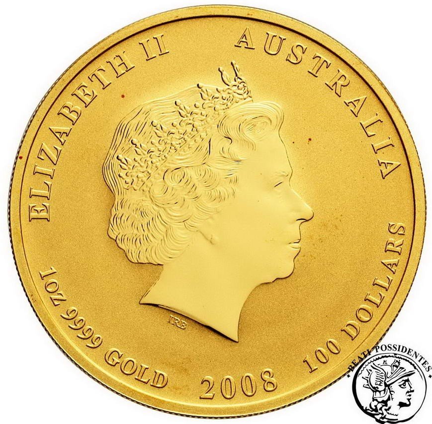 Australia Elżbieta II 100 dolarów 2008 (1 uncja złota) Rok Myszy st. L