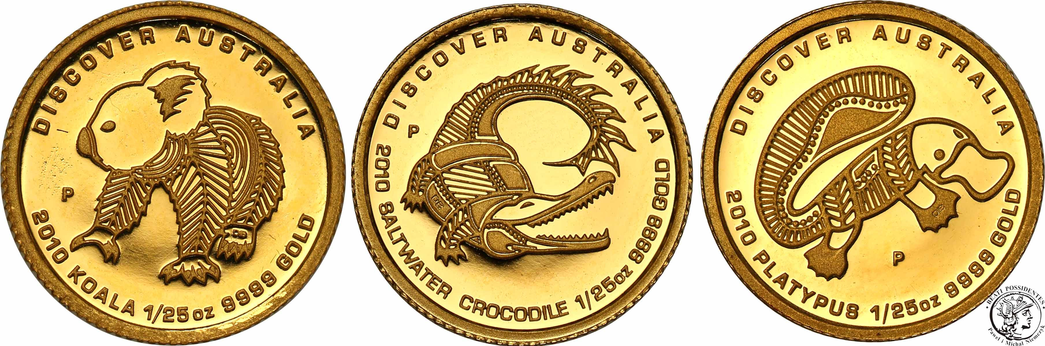 Australia 5 dolarów 2009 lot 5 szt x 1/25 uncji złota Discover Australia st. L