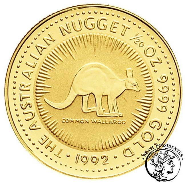 Australia Elżbieta II 5 dolarów 1992 1/20 Oz Au  kangur st. L stempel lustrzany