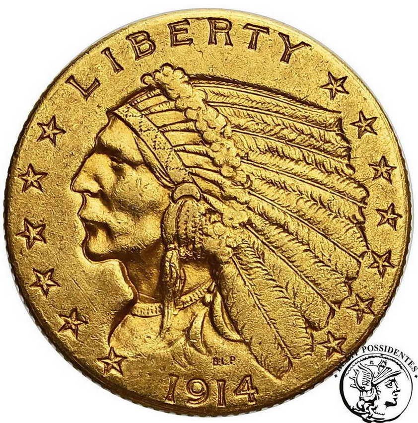 USA 2,5 dolara 1914 Filadelfia Indianin st.3+