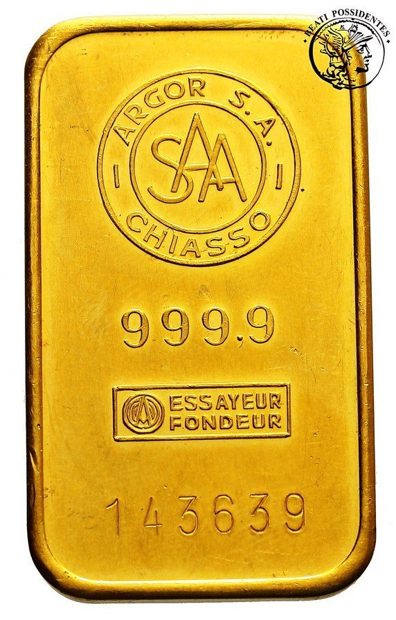 Szwajcaria sztabka 100 gr Au .999,9 st. 1