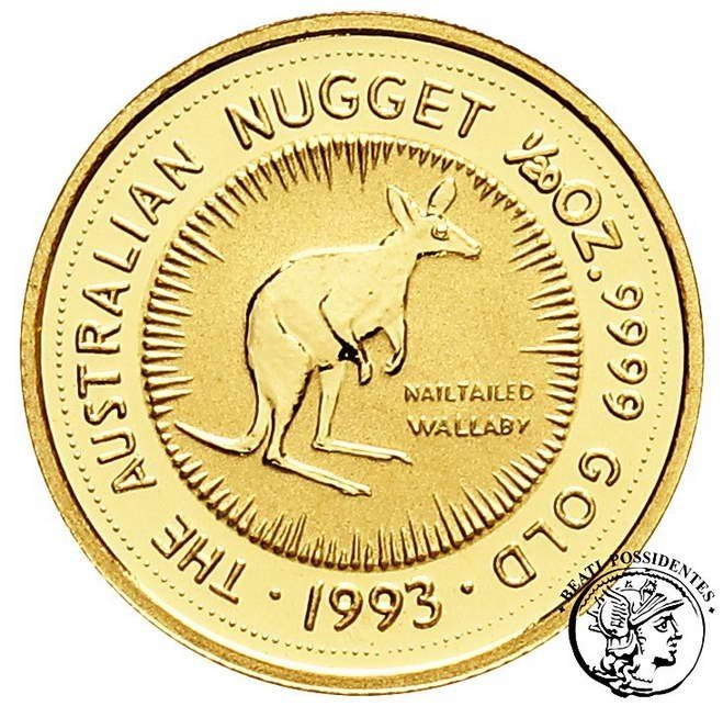 Australia Elżbieta II 5 dolarów 1993 1/20 Oz Au  kangur st. L stempel lustrzany