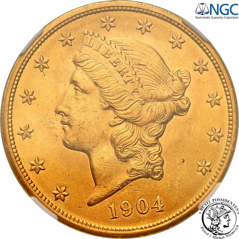 USA 20 dolarów 1904 Philadelphia NGC MS62