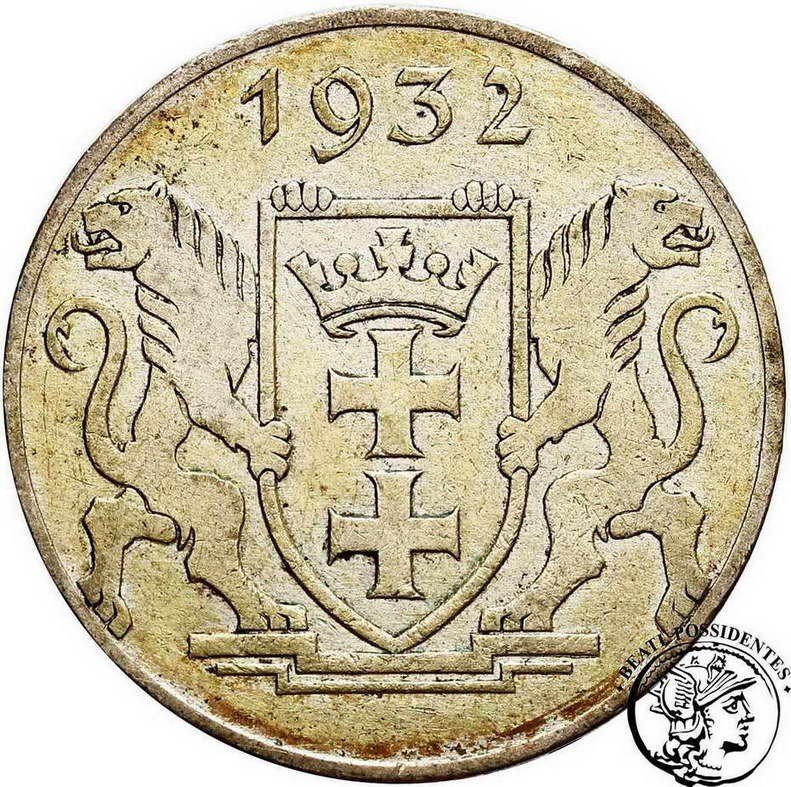 Wolne Miasto Gdańsk 5 Guldenów Żuraw 1932 Ag st. 2-