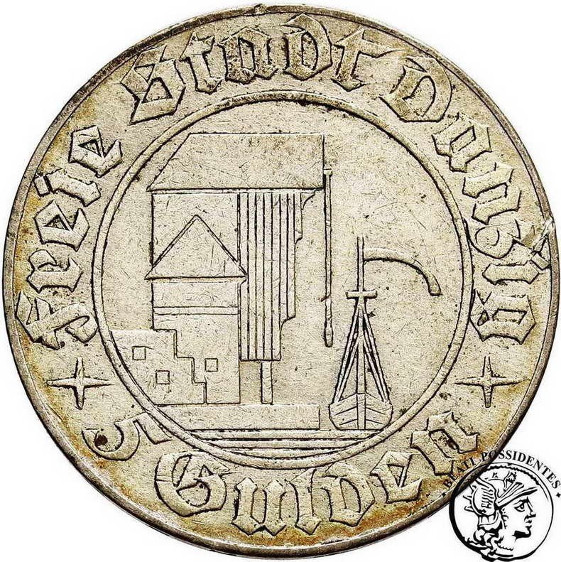 Wolne Miasto Gdańsk 5 Guldenów Żuraw 1932 Ag st. 2-